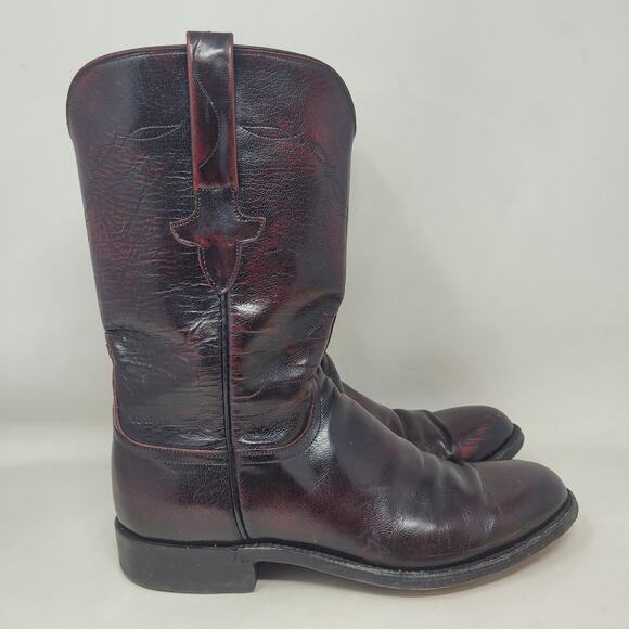 Vintage Lucchese Boots Mens 7.5B Black Cherry Leather Cowboy Western Roper Rodeo - Picture 2 of 12